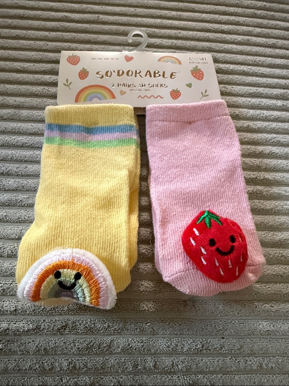 So'Dorable Kids' 2-Pack Yellow Rainbow & Pink Strawberry Socks